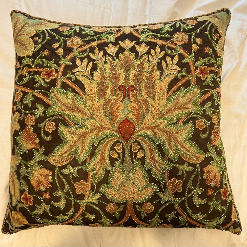 Dransfield & Ross Beaded Multicolor Embroid Pillows
